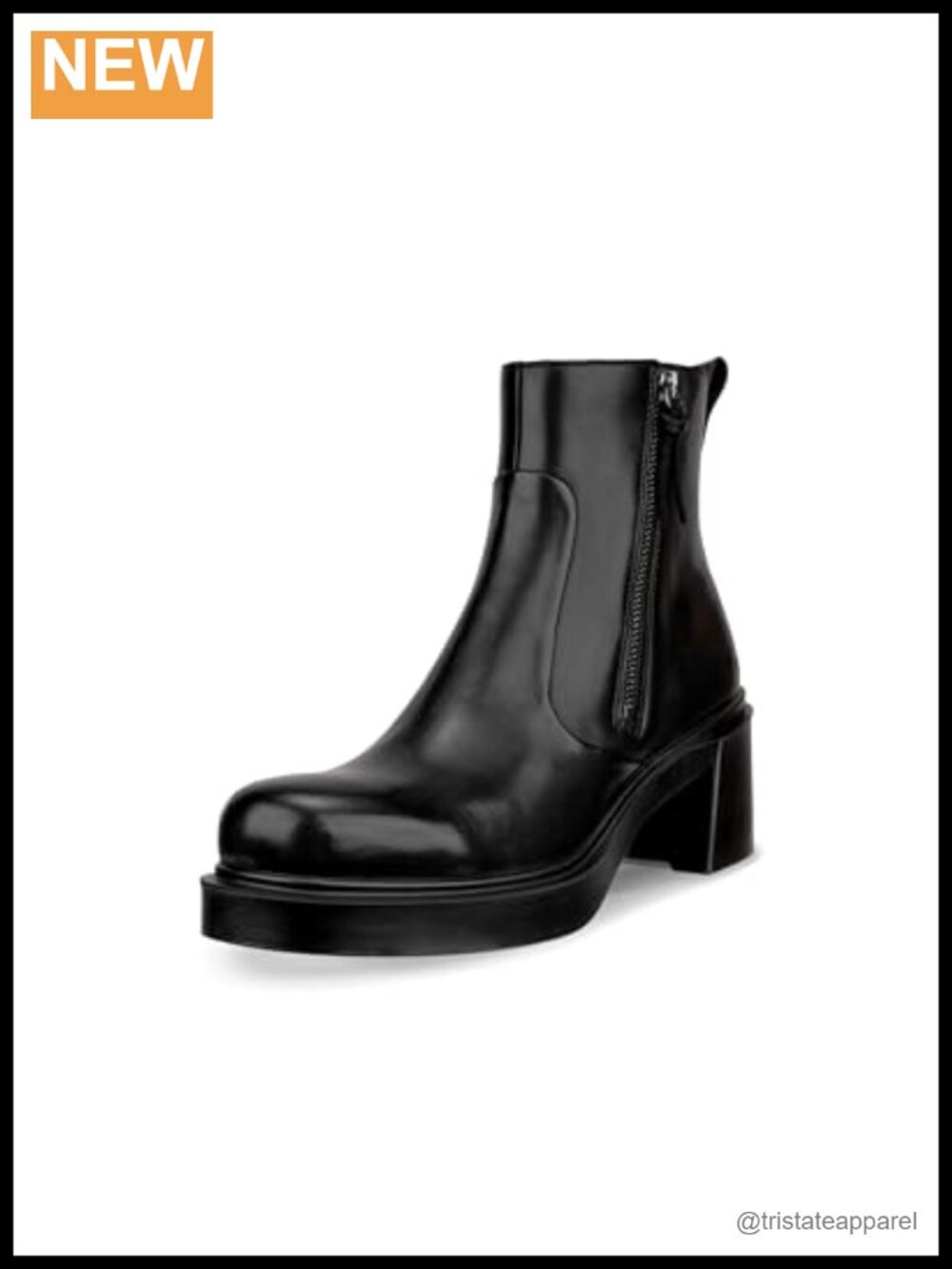 ECCO Women's Ankle Boots Leather Block Heel Side Zip